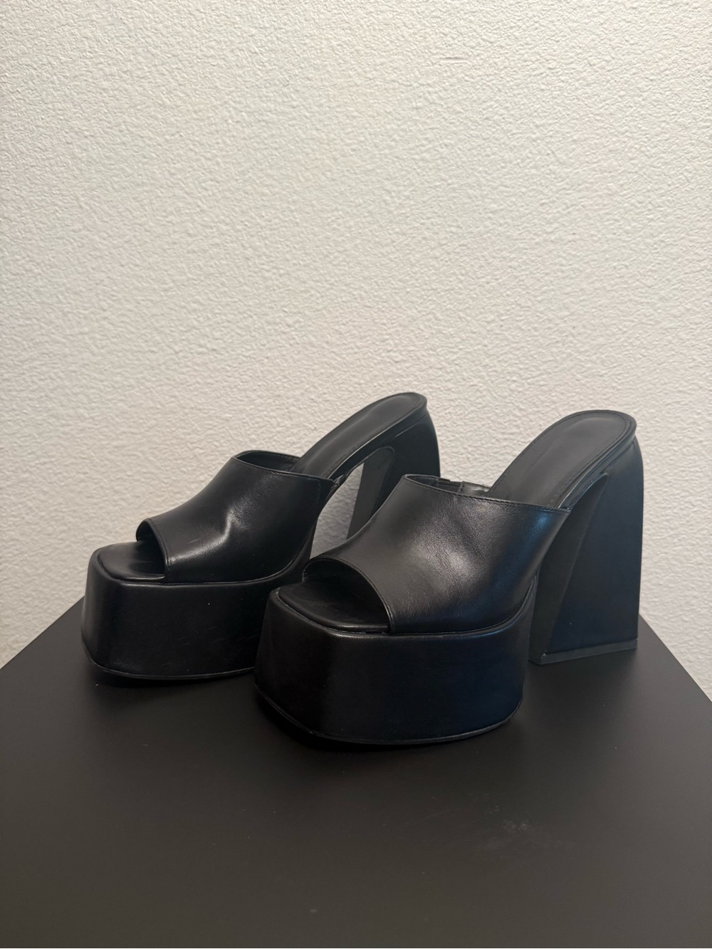 Black Platform Open-Toe Mule Heels